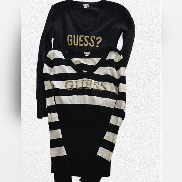 Guess Sweaters - GUESS Sweater Bundle Womens M Logo V Neck + Striped Embellished Sweater